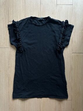 Black Ruffle Short Sleeve Forever 21 Cotton Dress Size Small